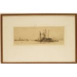 William Lionel Wyllie (1851-1931), Loading a paddle steamer, drypoint etching,