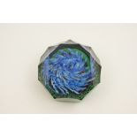 Rare Caithness paperweight 'Delicate Breeze', numbered 1/1, faceted form centred with a blue flower,