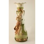 Royal Dux Art Nouveau floor vase, worked as a nymph scattering flowers at a fountain side,