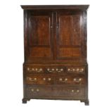 Early George III oak joined press cupboard, circa 1760,