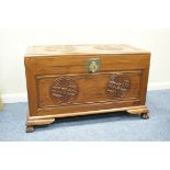 Eastern camphorwood blanket chest, 20th Century, worked with double coin symbols,