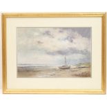 K Littler (Contemporary), Boats moored at low tide, signed pastel,