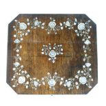 Anglo Indian rosewood and mother of pearl inlaid pedestal work table, circa 1840,