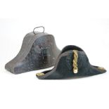 Royal Navy officer's cocked hat, adorned with a single gilt twist loop with bullion tassels,