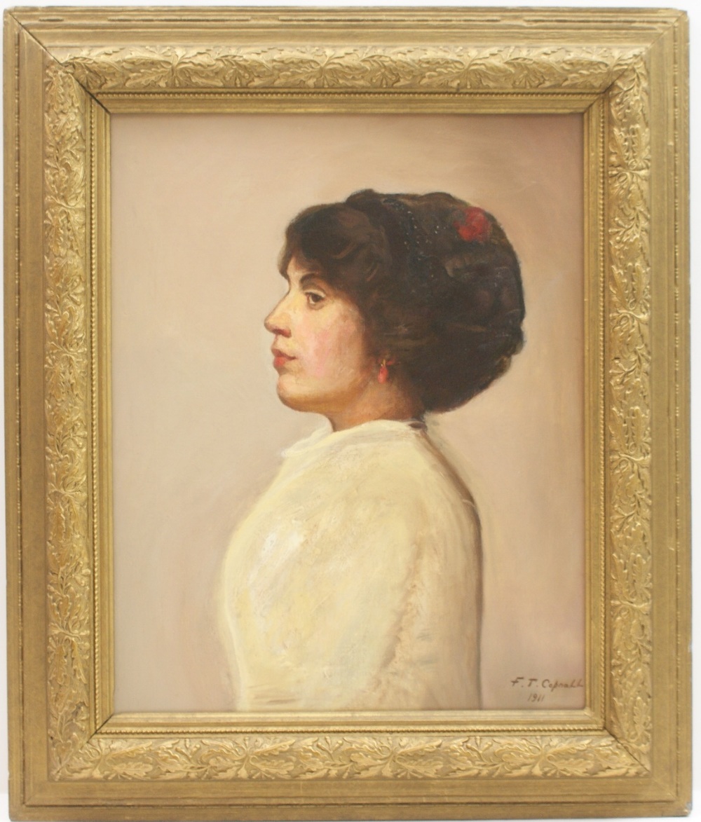 Frank Thomas Copnall (1870-1949), Profile portrait of a woman, signed oil on canvas, dated 1911,