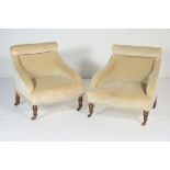 Matched pair of late Victorian mahogany and upholstered tub chairs, circa 1880,