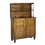 Regency yewood and mahogany chiffonier, the top with two shelves with reeded edges,