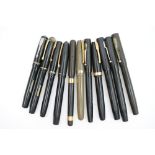 Eleven assorted fountain pens including Waterman and Mabie Todd Swan,