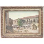 Continental School (20th Century), Children playing in a square, indistinctly signed oil on canvas,