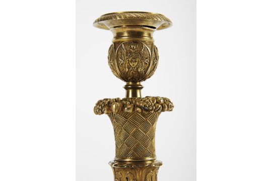 A Candlestick, empire, gilt bronze en relief, French, 19th C. (1st quarter), apparently part of stem - Bild 2 aus 2