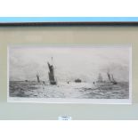 William Lionel Wyllie - marine etching, Solent view with boating, signed in pencil on mount, 6 x
