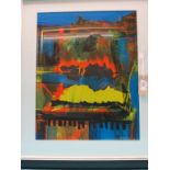 Michael Ridley - modern abstract in gouache, signed, 19 x 15in.