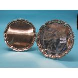 A silver salver, circular-shape with pie-crust border, on three knurled feet, approx. 16.5oz. and