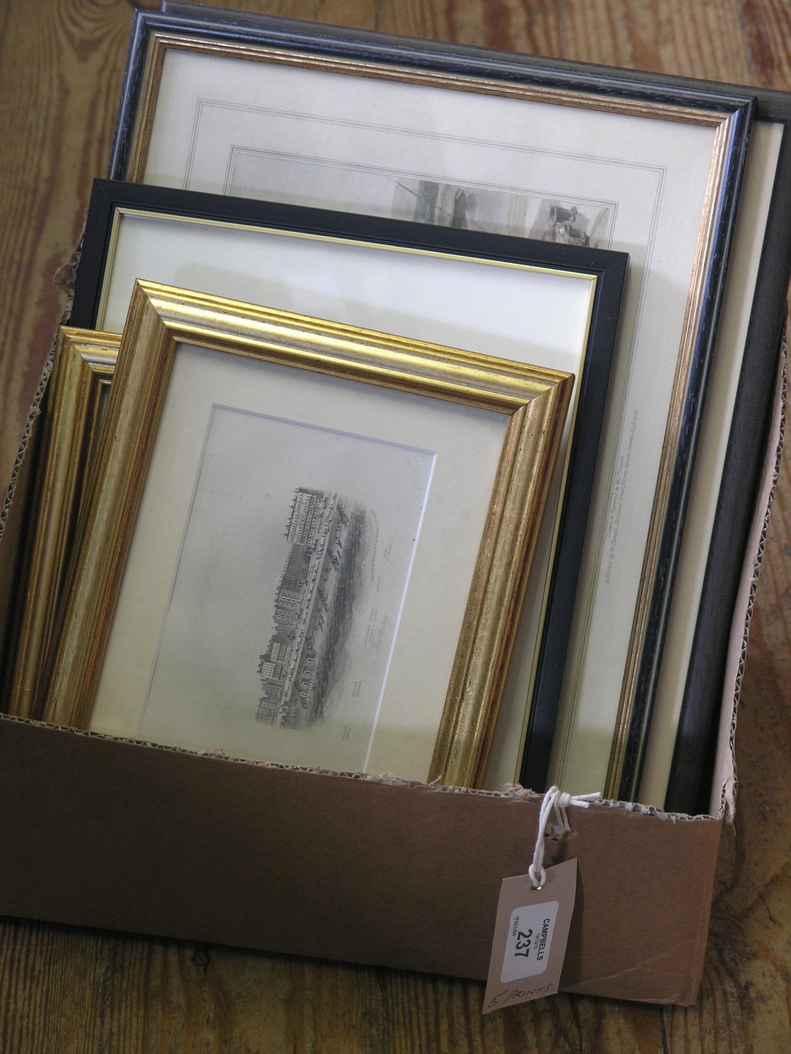 Five 19th century local prints, Worthing (3), Littlehampton and Shoreham, all framed