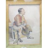 T. Weekes - watercolour, seated cobbler, signed, 12 x 9in.