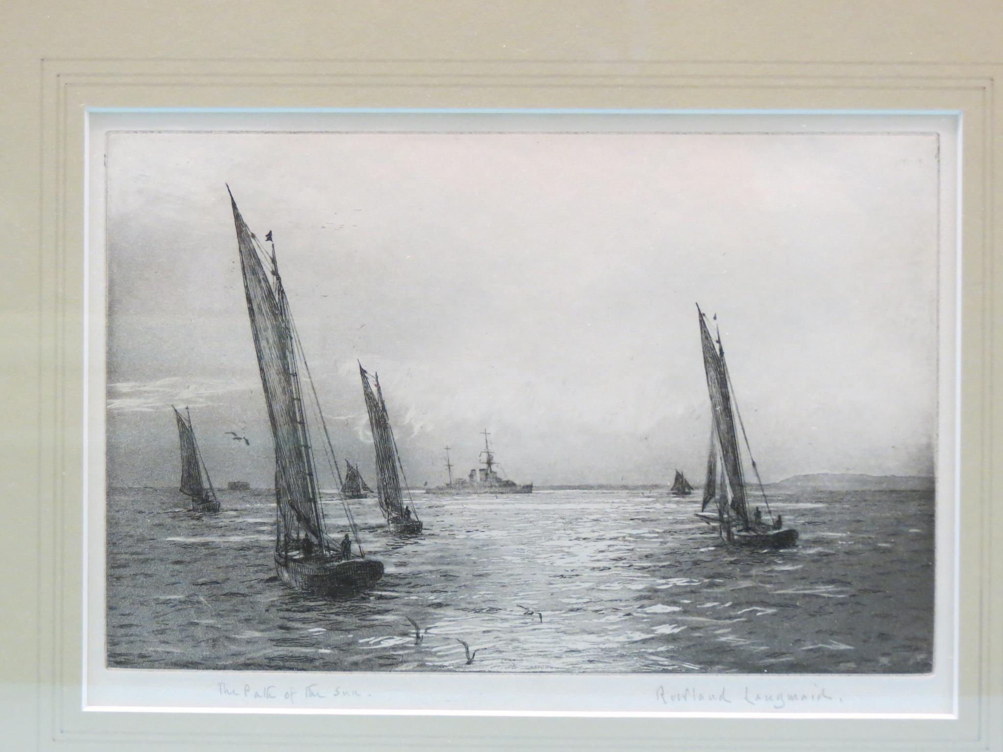 Rowland Langmaid - marine etching, entitled The Path of the Sea, signed in pencil on mount, 5.5 x