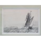 William Lionel Wyllie - marine etching, sailing ship on choppy waters, signed in pencil on mount,