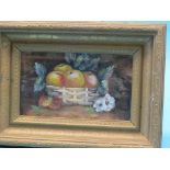 A pair of oils, still life, grapes and apples, unsigned, 6 x 9.5in., together with Newmarket