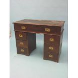 A small 19th century mahogany desk, top with single drawer, each pedestal with three drawers,