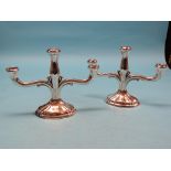 A pair of imported silver candelabra, three sconces, oval bases, one stamped .925, the other .835,