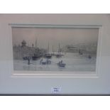 Rowland Langmaid - three dry-point marine etchings, two labelled with titles verso, largest 8 x 13.