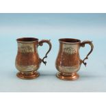 A pair of Victorian silver pint tankards, baluster-shape with engraved detail, Birmingham 1876,