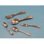 A part set of late Victorian silver King's pattern cutlery,  four tableforks, four tablespoons,