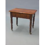 An unusual, small Victorian rosewood side table, rectangular-shape with single drawer, on turned