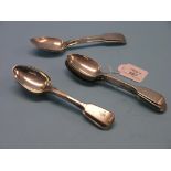 Two early 19th century Dublin silver fiddle-pattern dessert spoons and eight other 19th century