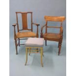 An early Victorian birch bar-back elbow chair, with solid ash seat, together with a rush-seated