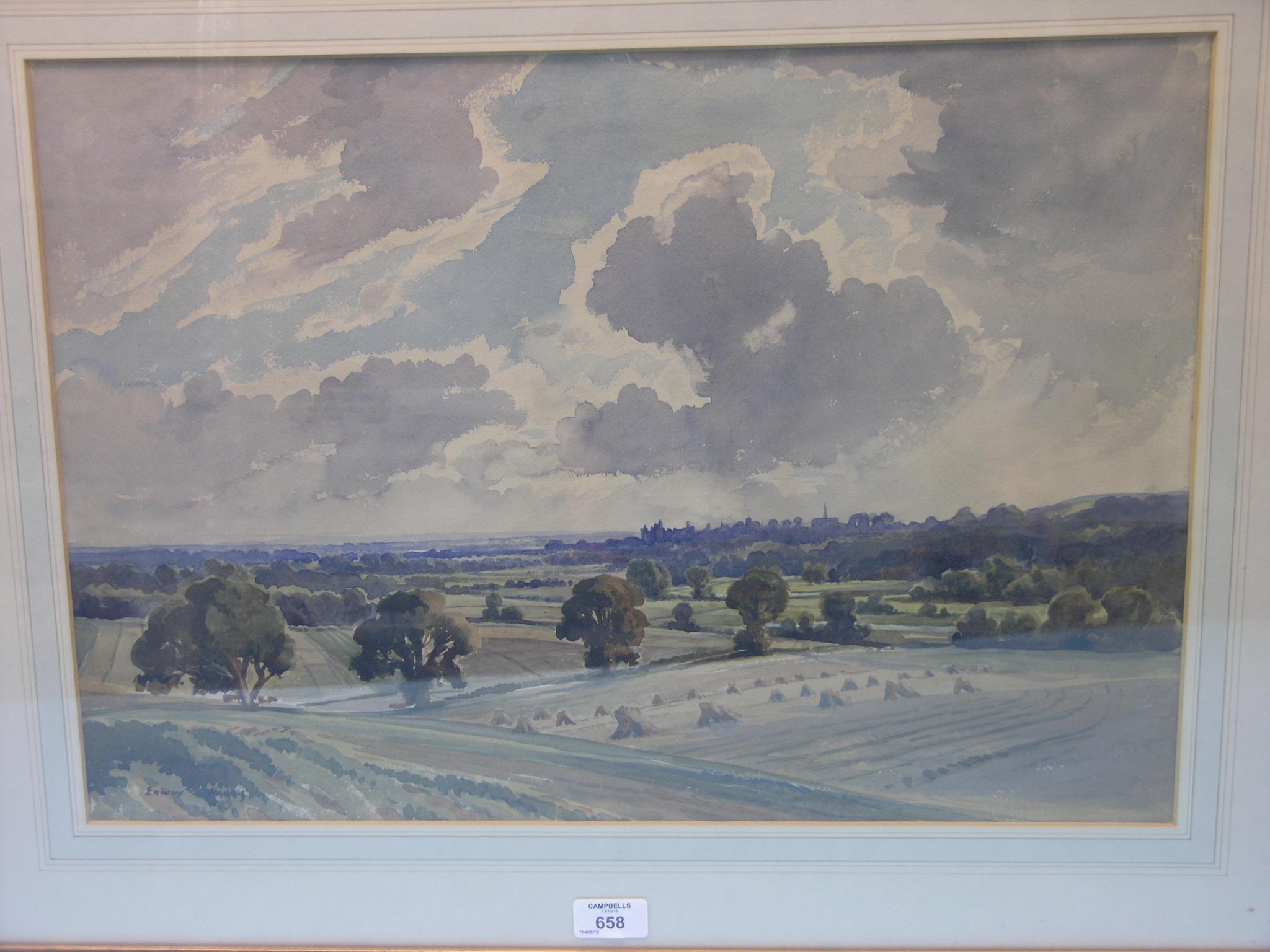 Edwin Harris - watercolour, panoramic view overlooking Arundel, signed