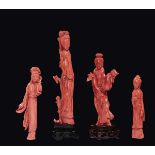 Four small carved coral Guanyin figures, China, early 20th century gr da 48 a 118 circa, h da cm