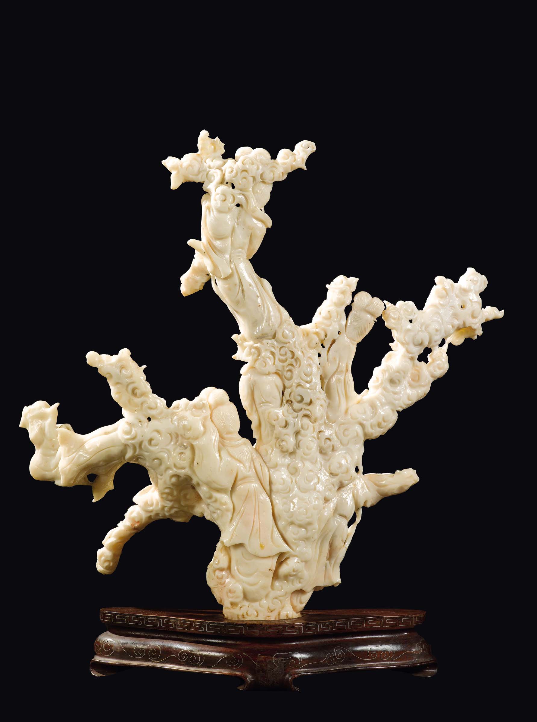 A large carved white coral "seven Guanyin with vases and birds" group, China, early 20th century gr. - Image 2 of 2