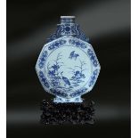 A magnificent and very rare blue and white octagonal shaped moon flask, China, Qing Dynasty,