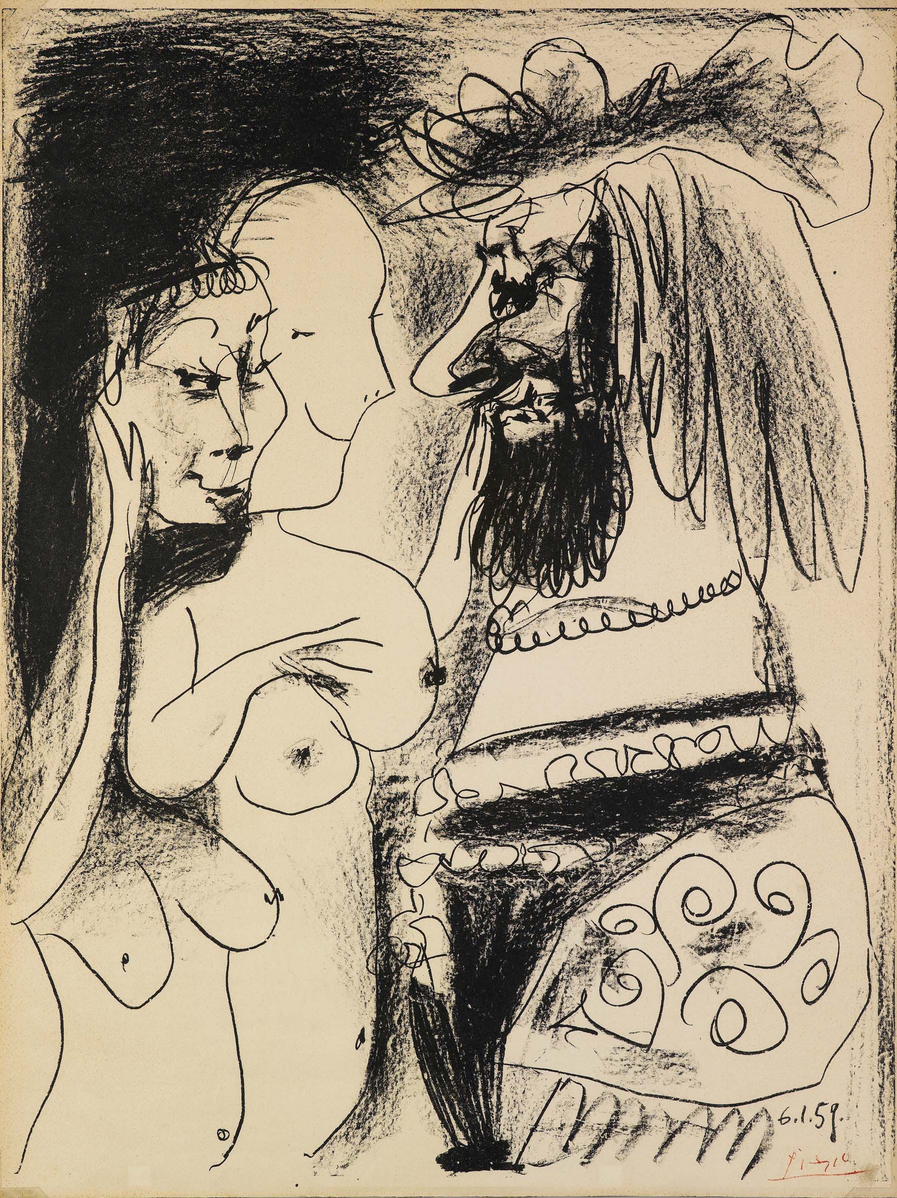 Pablo Picasso (1881-1973), Le vieux roi,  1959 litografia originale, cm 64x49, firmata in lastra