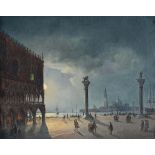 Carlo Grubacs (1810-1870), attribuito a, Notturno con veduta di Piazza San Marco olio su tela, cm