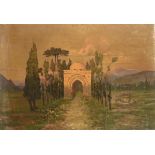 Ettore De Maria Bergler (Napoli 1850 - Palermo 1938), Paesaggio con arco olio su tavoletta, cm