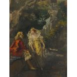 Pompeo Mariani (Monza 1857 - Bordighera 1927), I capricci di Van Dyck olio su cartone, cm 34x27,