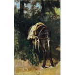 Stefano Bruzzi (Piacenza 1835-1911), Cavallo di retro olio su tavola, cm 30x18, firmato in basso a