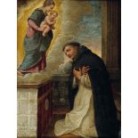 Scuola Senese del XVII secolo, San Domenico olio su tavola, cm 31,5x25,5