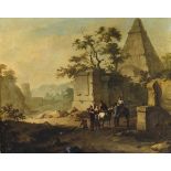 Hendrick Verschuring (Gorinchem 1627-1690), Capriccio con cavalieri e piramide olio su tela, cm