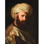 Scuola Romana del XVII secolo, Uomo con turbante olio su tela, cm 71x55 circa