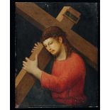 Scuola Tedesca del XVI secolo, Cristo porta la croce olio su tavola, cm 63x49