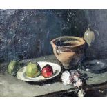 Christine Moret (1870-1952) - Oil painting - "Stilleven Met Fruit", relined canvas 16ins x 20ins,