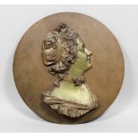 Otto Thiele (1870-1955) - Bronze circular plaque with head and shoulders bust of a young woman in