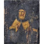 19th Century Russian School - Icon - standing portrait of Bishop/Saint, with crosier and raised