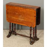 An Edwardian mahogany Sutherland table inlaid with satinwood bandings and to centre with oval