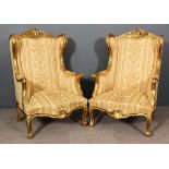 A 20th Century French gilt three piece salon suite of Louis XV design with pierced and carved