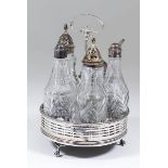 A George III silver circular cruet, the pierced rim with bead mounts and central leaf capped loop