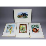 John Rignall (1916-2004) - Watercolour - Christmas card designs on board - mostly featuring